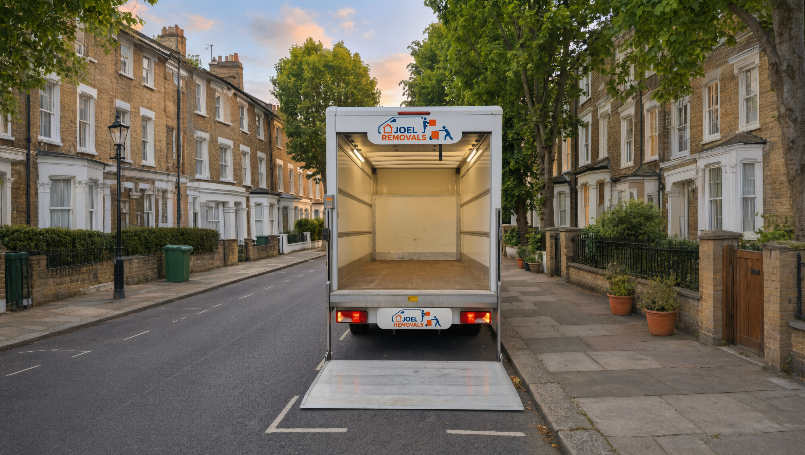 Joel Removals 3.5t Luton van, rear open, tail lift down